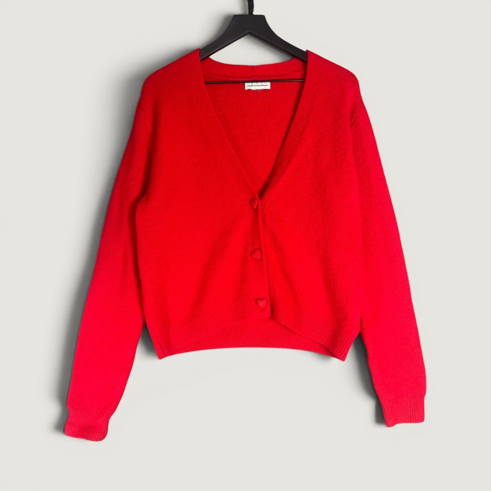 Red Cardigan Sweater Womens M Cupcakes and Cashmere V Neck Button Front